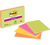 BLOC DE NOTAS ADHESIVAS QUITA Y PON POST-IT SUPER STICKY 149X98 MM CON 45 HOJAS PACK DE 4 UNIDADES COLORES NEON