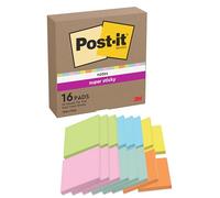 Post-it Notas Super Sticky - Paquete de 16 Blocs, 90 Hojas por Bloc (76 mm x 76 mm) - Colores Surtidos - Notas Autoadhesivas para Listas de Tareas y Recordatorios