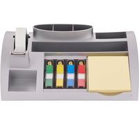 Post-It Organizador de Escritorio - Incluye 1 Bloc de Notas, 100 Hojas por Bloc, 4 x 35 Marcadores Index y 1 Cinta Adhesiva Scotch Magic - Dispensador de Notas - Portalápices - Color Plata
