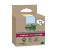 Post-it Pack 3+1 Blocs 90 Hojas Notas Recicladas Adhesivas 76x76mm Super Sticky Colores Surtidos 654 RSSCOL3+1 7100285103