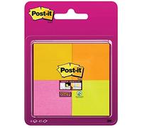 Post-it Super Sticky 6910SSS-YPOG Notas adhesivas, 47,6 x 47,6 mm, 45 hojas/bloc. Colores surtidos amarillo neón, rosa fucsia, naranja neón y verde neón. Pack con 4 blocs