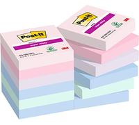 Post-it Super Sticky Colección Soulful Color - Paquete de 12 Blocs, 90 Hojas por Bloc (47.6 mm x 47.6 mm) - Rosa, Morado, Verde, Gris y Azul - Autoadhesivas para Listas de Tareas