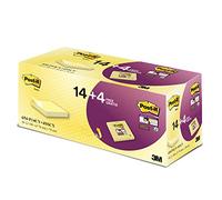 Post-It Super Sticky - Hojas promocionales (14 + 4 gratis, 76 x 76 mm, color amarillo canario), para notas, listas y recordatorios