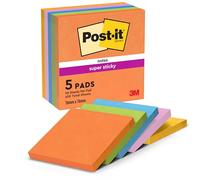 Post-It Super Sticky Notas Colección Boost Color, Paquete de 5 Blocs de Notas, 90 Hojas por Bloc, 76x76 mm, Naranja, Verde, Rosa, Amarillo, Azul, Extra Adhesivas para Listas de Tareas y Recordatorios
