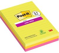 Post-it Super Sticky Notas Grandes, Colores Surtidos, Con Líneas, 101 mm x 152 mm, 76 Hojas/Bloc, 3 Blocs/Paquete