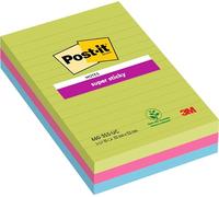 Post-it Super Sticky Notas Grandes, Colores Surtidos, Con Líneas, 3 Blocs, 90 Hojas por Bloc, 101 mm x 152 mm - Notas Extra Adhesivas para Listas de Tareas y Recordatorios