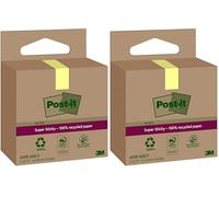 Post-it Super Sticky Notas Recicladas, 3 Blocs, 70 Hojas por Bloc, 47.6 mm x 47.6 mm, Amarillo - Notas Extra Adhesivas Fabricadas con Papel 100% Reciclado (Paquete de 2)