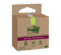 Post-it Super Sticky Notas Recicladas, 3 Blocs, 70 Hojas por Bloc, 47.6 mm x 47.6 mm, Rosa, Verde, Azul - Notas Extra Adhesivas Fabricadas con Papel 100% Reciclado