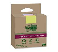 Post-it Super Sticky Notas Recicladas, 3 Blocs, 70 Hojas por Bloc, 76 mm x 76 mm, Rosa, Verde, Azul - Notas Extra Adhesivas Fabricadas con Papel 100% Reciclado