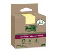 Post-it Super Sticky Notas Recicladas, 3 Blocs/Paquete + 1 GRATIS, 70 Hojas por Bloc, 76 mm x 76 mm, Amarillo - Notas Extra Adhesivas Fabricadas con Papel 100% Reciclado