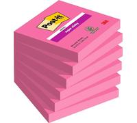 Post-it Super Sticky Notas, Rosa - Paquete de 6 Blocs de Notas, 90 Hojas por Bloc, 76 mm x 76 mm - Notas Extra Adhesivas para Listas de Tareas y Recordatorios