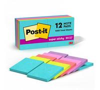 Post-It Super Sticky Notes, 3 In. x 3 in., Miami Collection, 12 Pads/Pack, 90 Sheets/Pad Azul, Verde, Naranja, Rosa, Rojo 90 Hojas Pouch Autoadhesivo