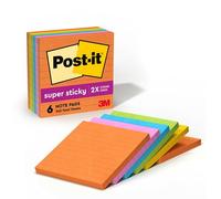Post-It Super Sticky Notes, 4 in x 4 in, Rio de Janeiro Collection, Lined, 6 Pads/Pack Azul, Naranja, Rosa, Amarillo 90 Hojas Pouch Autoadhesivo
