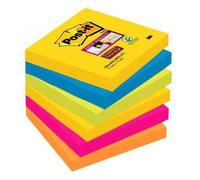 Post-it Bloc de notas adhesivas Super Sticky 76x76 mm 90 hojas Paquete 6 Colección Carnival