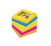 BLOC DE NOTAS ADHESIVAS QUITA Y PON POST-IT SUPER STICKY 76X76 MM CON 90 HOJAS PACK DE 6 BLOC COLORES SURTIDOS
