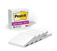 Post-it Super Sticky Notes Notas adhesivas de gran tama o, 7,62 x 7,62 cm, color blanco, paquete con 5 blocs de notas