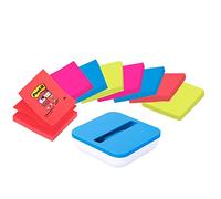 Post-it Super Sticky Z-Notes, Colores Surtidos - 8 Blocs de Notas, 76 mm x 76, 90 Hojas por Bloc + Dispensador GRATIS