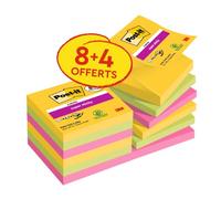 Post-it Z-Notas Super Sticky Colección Carnival Color, Paquete de 8 + 4 Free Blocs de Notas, 90 Hojas por Bloc, 76 mm x 76 mm, Amarillo, Verde, Rosa - Notas Extra Adhesivas para Listas de Tareas