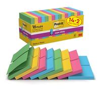 Post-It Z-Notas Super Sticky, Paquete de 14 + 2 Blocs de Notas, 90 Hojas por Bloc, 76x76 mm, Verde, Amarillo, Rosa, Azul, Notas Extra Adhesivas para Listas de Tareas y Recordatorios