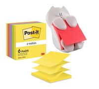 Post-it Z-Notes - Lote de 6 Bloques 76x76 mm + Dispensador Gato con 1 Bloque Rosa 90 Hojas - Notas Adhesivas para Oficina, Hogar, Organización, Una Sola Mano