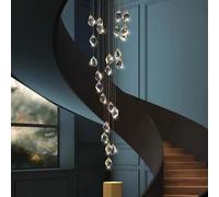 Post LED Crystal Long C Villa Duplex Staircase Large Chandelier Nordic Luxury Hotel Lobby Hollow Hanging Light Ceiling Lighting Fixture(5 Heads)