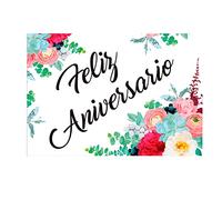 Postal de "Feliz aniversario" con flores para aniversarios de parejas. Novios, san valentin, pareja,compromiso. 14 x 20 x 0,2 cm