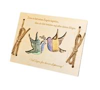 Postal de madera con motivo, regalo original y divertido, funda para billetes o cartera, un regalo único para hombre y mujer, como un ángel que te protege en tu viaje (Dos palomas)