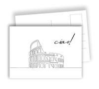 Postales de Roma - Line Art Minimalista con el Coliseo - "Ciao" | Juego de 10 tarjetas postales planas (A6) - Parte trasera para escribir