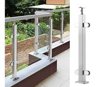 Poste/Abrazadera De Vidrio Para Barandilla De Exterior, Balcón, Terraza, Patio, Techo, Encimera, Con Kit De Accesorios, Conector De Ángulo Ajustable Para Pasamanos Redondo/Cuadrado, Plateado, Poste C
