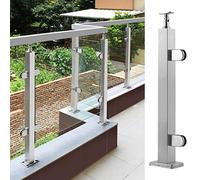 Poste/Abrazadera De Vidrio Para Barandilla De Exterior, Balcón, Terraza, Patio, Techo, Encimera, Con Kit De Accesorios, Conector De Ángulo Ajustable Para Pasamanos Redondos/Cuadrados, Plateado, Poste