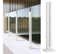 Poste Barandilla Vidrio Metal Balaustrada Postes de Barandilla de Cristal, Blanco Columnas de Abrazadera de Barandilla de Vidrio con Ranuras para Espiga y Base, Interior Exterior Pilares de Soporte de