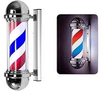 Poste Barbero Giratorio Barber Pole Letrero giratorio de barbería con luz de globo brillante, para salón de belleza, barbería, barbería, letrero abierto, tiras rojas, blancas y azules, lámpara para m