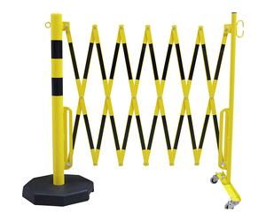 Poste barrera con rejas de pantógrafo CrashStop, tubo redondo, Ø 60 mm, con placa móvil para los pies