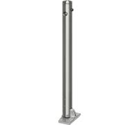 Poste barrera de acero inoxidable con cubierta de remate, placa base para atornillar