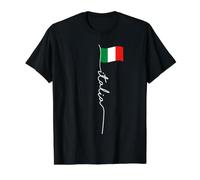 Poste de Bandera de Italia - Elegante Bandera Italiana patriótica Camiseta gráfica económica, Hombre, Negro, L
