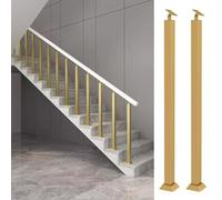 Poste De Barandilla De Hierro Metálico Dorado Para Casas, 4 X 4 Cm, Cuadrado, Para Escalones De Madera, Hormigón, Lofts, Guarderías, Apartamentos, Restaurantes Y Comercios. Paquete De 2 Unidades. Alt