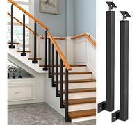 Poste de barandilla de metal negro ajustable para escaleras, soporte plano de 270°, columna de balaustre para balcón y terraza, soporte lateral duradero para mayor seguridad