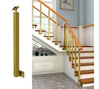 Poste De Barandilla De Terraza Dorado Y Pasamanos De Madera, Barandilla De Escalera Interior De Montaje Lateral Para Lofts, Apartamentos, Cocinas Y Pasillos, Balaustres De Hierro Metálico, Unicolor,
