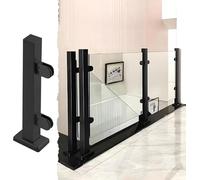 Poste de barandilla de vidrio con abrazadera, kit de postes de barandilla para escaleras interiores y exteriores, paneles de acero inoxidable (negro, poste final, H-80 cm)