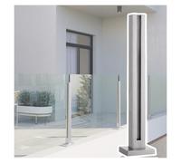 Poste de barandilla de vidrio de acero inoxidable, 1 balaustre plateado para vidrio de 10-12 mm, altura ajustable de 60-140 cm, incluye goma para escalera, medio/esquina/extremo