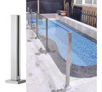 Poste de barandilla de vidrio de acero inoxidable de 54 pulgadas de alto, barandilla de valla junto a la piscina 304 con ranuras para espiga y base resistente, alturas personalizadas disponibles