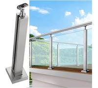 Poste de barandilla de vidrio de acero inoxidable de 65 a 105 cm, soporte cuadrado con conector ajustable para sistema de barandilla de vidrio (color: poste medio, tamaño: 75 cm)