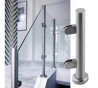 Poste de barandilla de vidrio para escaleras de interior/exterior, balcón redondo plateado, balaustrada de vidrio central/esquina/columna final y elegantes accesorios de il