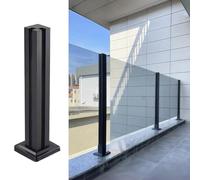 Poste de barandilla de vidrio para terraza exterior, Poste de balaustrada de vidrio resistente de pie, Columna de soporte para panel cortavientos(Black-Corner post,H 90cm/3.0ft)