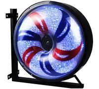 Poste de barbero giratorio de 27/38 pulgadas con luz, letrero LED estilo molino de viento para peluquería con franjas rojas, blancas y azules, letrero eléctrico de pared abierto para tiendas al aire