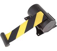 Poste de barrera retráctil de 2 m, cinturón de seguridad negro y amarillo para museos, cines, eventos, pilar de acero duradero con sistema de cinta retráctil