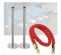 Poste de control de multitudes, barrera para filas de espera, juego de 3 piezas de cuerdas de poliéster para barreras de filas - Fácil montaje, color rojo plateado