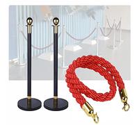 Poste de control de multitudes, barrera para filas de espera, juego de 3 piezas de cuerdas de poliéster para barreras de filas - Fácil montaje, negro, dorado y rojo