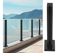 Poste de paneles negros para piscina, terraza, patio, pasillo, acero inoxidable, 2 x 2 pulgadas, valla de aterrizaje cuadrada para 10 12 mm, kit de soportes de riel de base de vidrio templado de 61 57