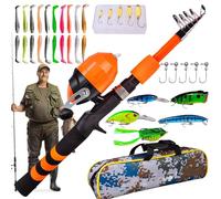Poste de para niños pequeños, caña de pescar para | Conjunto de caña de pescar para telescopicos portátiles | Monos de caña de pescado y carrete resistentes al desgaste para campin